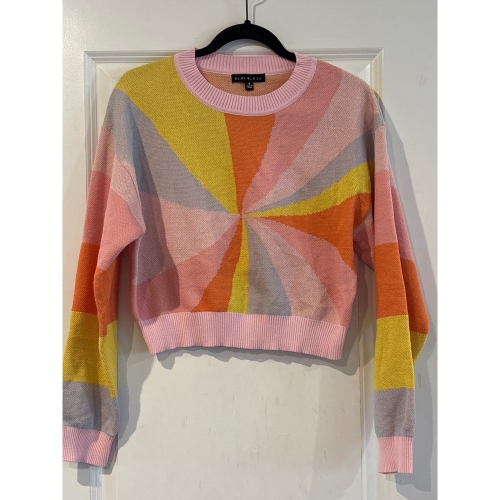 Blue Blush Women's Cropped Sunburst Sweater Retro Vibes Small - Picture 2 of 6